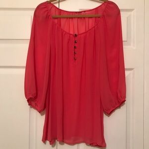 Hot Pink Sheer Flowy Blouse with Black Buttons